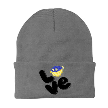 Love Fishing Blue Blowfish Globe Embroidered Beanie